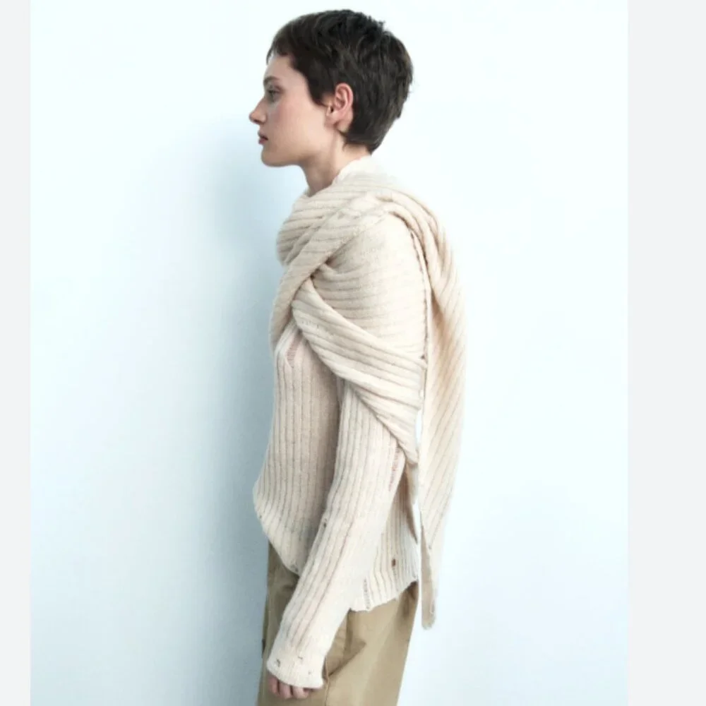 NWT ZARA RIPPED KNIT CAPE Cardigan Neck Warmer